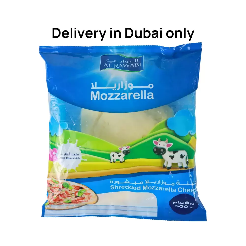 Al Rawabi Shredded Mozzarella Cheese Made From Cows Milk- 500gms (Delivery In Dubai Only)