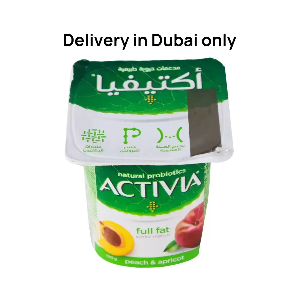 Activia Natural Probiotics Full Fat Stirred Yoghurt with Peach and Apricot Flavour- 120gms (Delivery in Dubai Only)