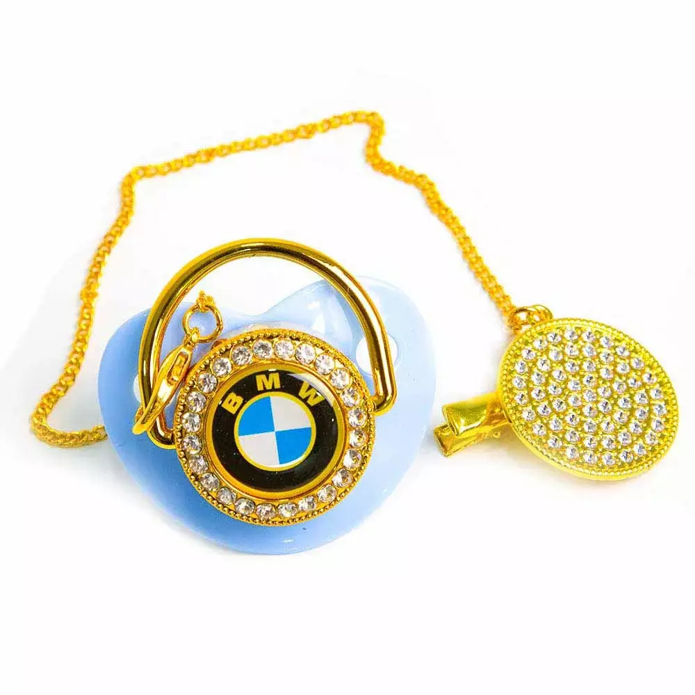 Baby Bling Dummy Pacifier - BMW Gold, Pacifier Luxury Glam Crystal White  Bling Pacifier