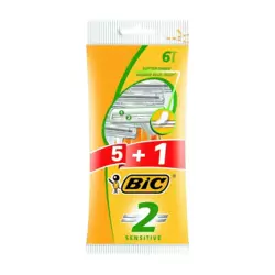 BIC Twin 2 Men Sensitive Disposable Razors Pack of 6 (5+1) Twin-Blade Shaver with Lubricating Strip for Smooth, Comfortable Everyday Shaving Men's Sensitive Skin Razor