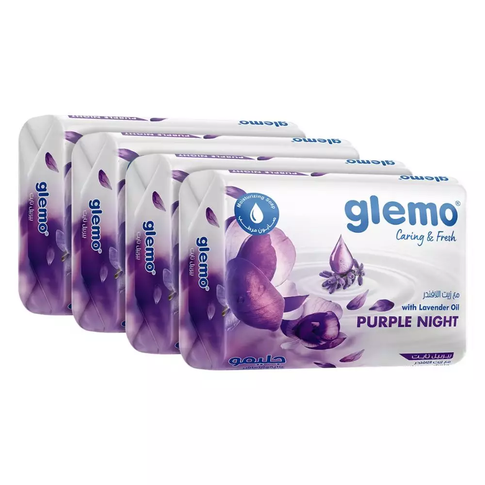 Glemo Caring and Fresh Purple Night Bar Soap with Lavender Oil- 4 X 120gms