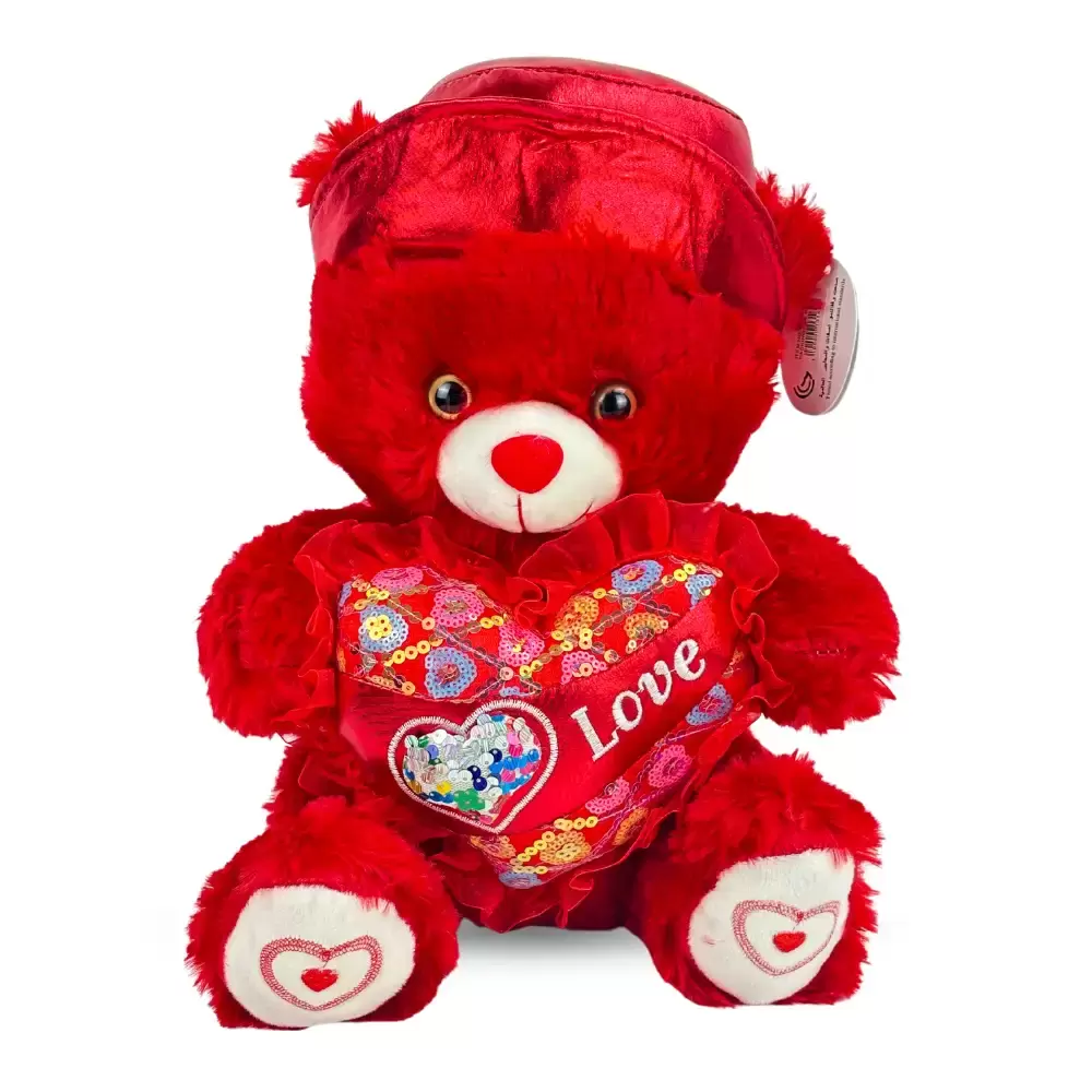 Soft Plush Teddy Bear Toy Valentines Day Teddy Gift Teddy Bear with Holding Shiny Heart Red Color 30cm