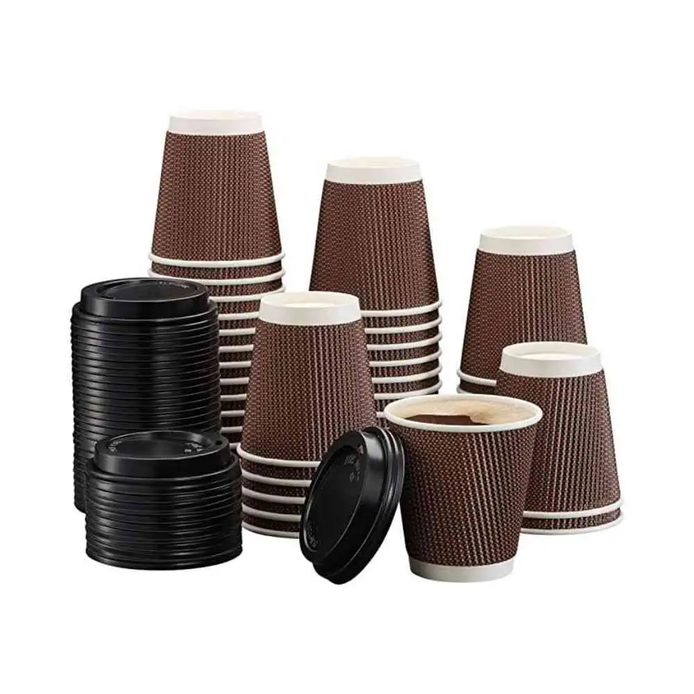Foodpack Disposable Ripple Cups with Lid Oz Cups for Coffee Tea or Drinks-  20 Pieces