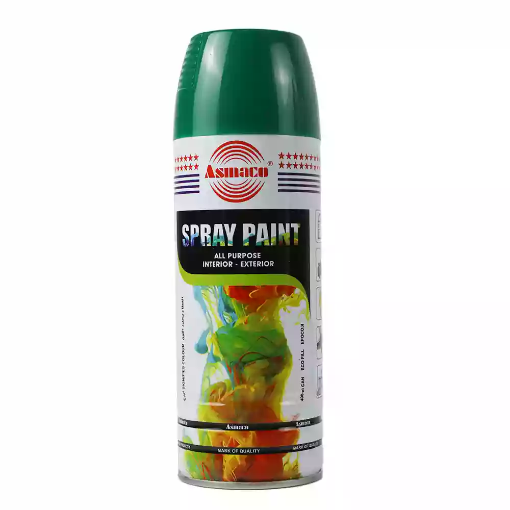 Asmaco Spray Paint All Purpose Interior Exterior Acrylic Paint- Green Color 400ml