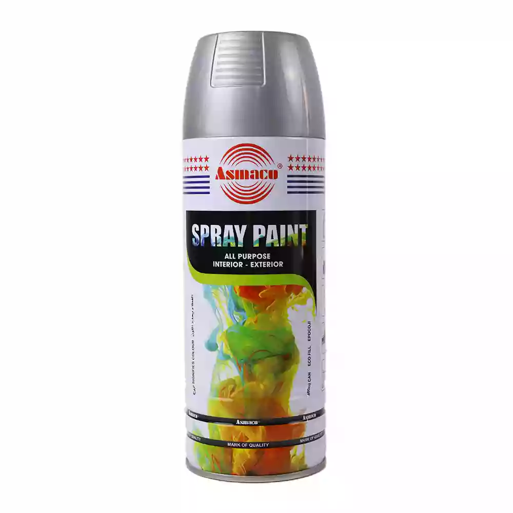 Asmaco Spray Paint All Purpose Interior Exterior Acrylic Paint- Silver Color 400ml