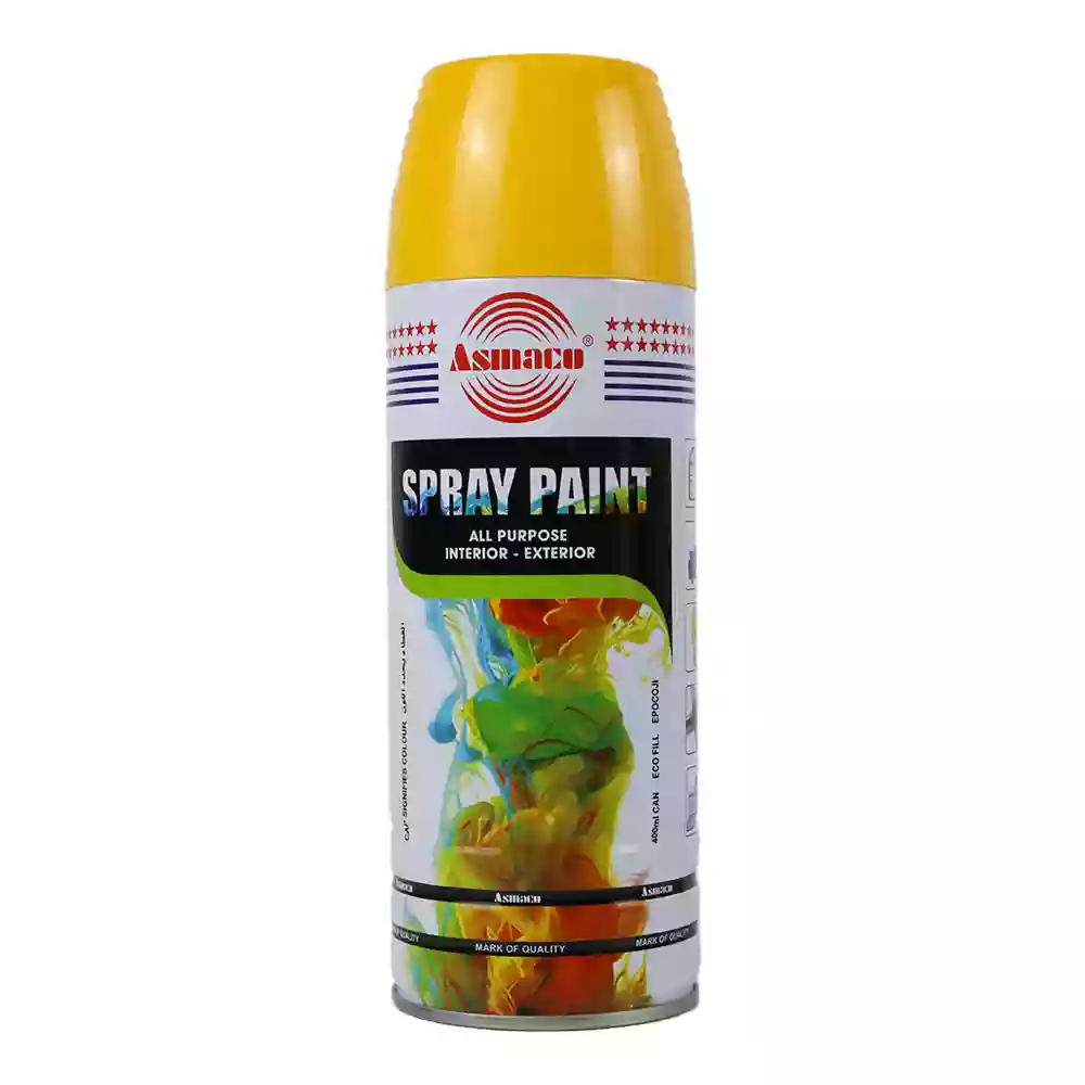 Asmaco Spray Paint All Purpose Interior Exterior Acrylic Paint- Yellow Color 400ml
