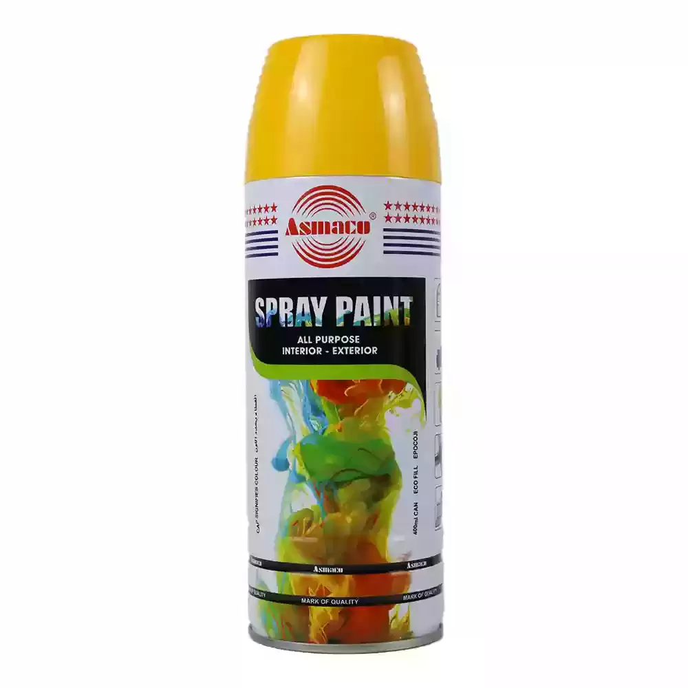 Asmaco Spray Paint All Purpose Interior Exterior Acrylic Paint- Yellow Color 400ml