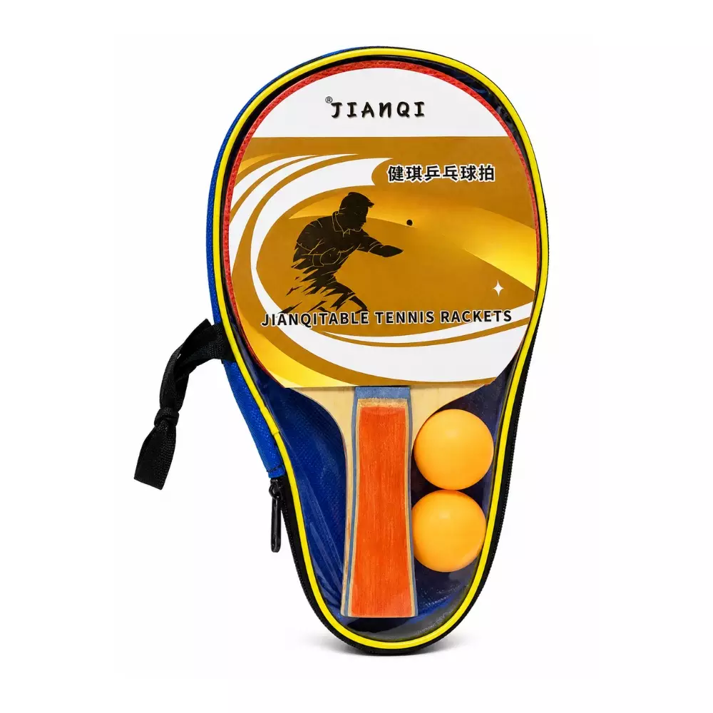 Portable Solid Wood Table Tennis Ping Pong Paddle Set With 2 Ball And 2 Bats