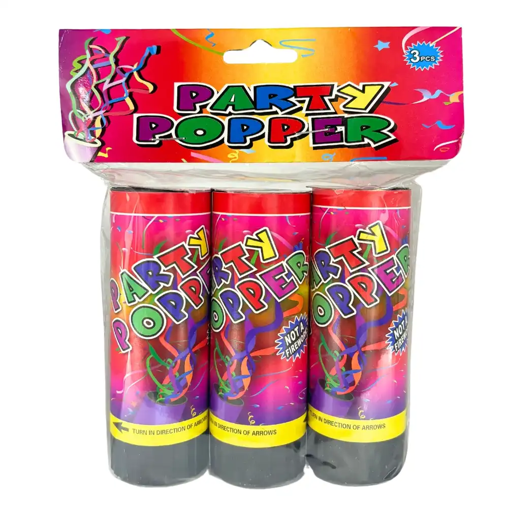 Random Colorful Confetti Twist and Shoot Party Popper With Set Of 3pcs- Multicolor