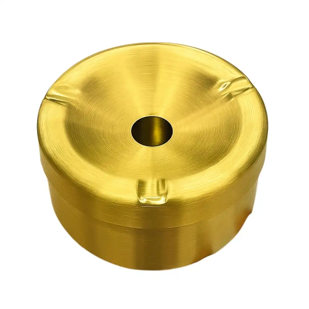 Golden Vintage Brass Coated Round Portable Ashtray with Lid- Golden