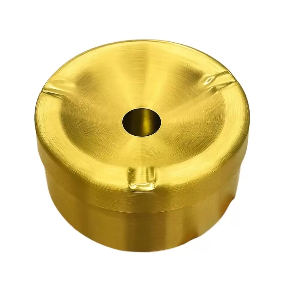 Golden Vintage Brass Coated Round Portable Ashtray with Lid- Golden