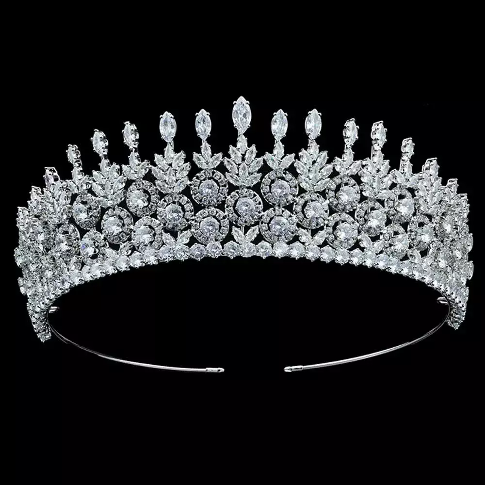 Cubic Zirconic Bridal Big Silver Crown Crystal Clear Diamond Crown Pageant Party Wedding Hair Accessories