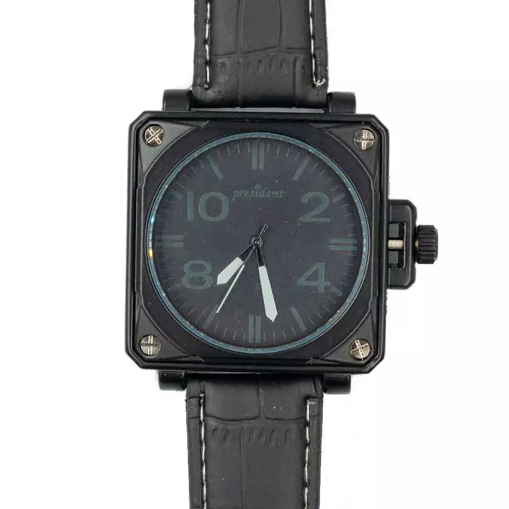 President s Watch in Square Black Frame Black Leather for Men