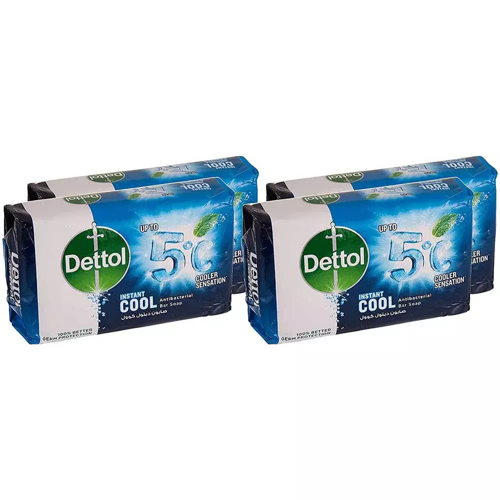 Dettol Instant Cool Antibacterial Bathing Soap Bar With Menthol And Eucalyptus- 4X165gms
