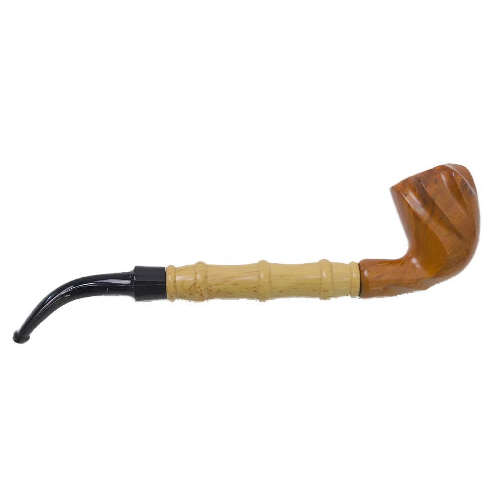 Fine Engraving Solid Wood Pipe Exquisite Engraved Designs Wood Tobacco Pipe- Brown