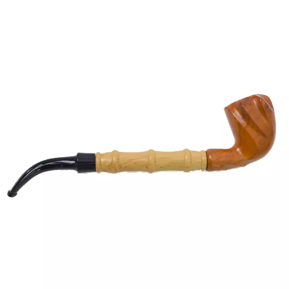 Fine Engraving Solid Wood Pipe Exquisite Engraved Designs Wood Tobacco Pipe- Brown