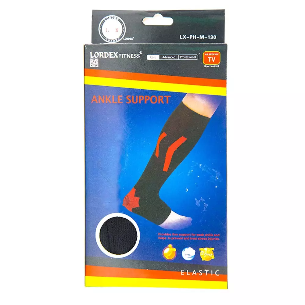 Lordex Fitness Ankle Support Elastic- Black and Red (LX-130)