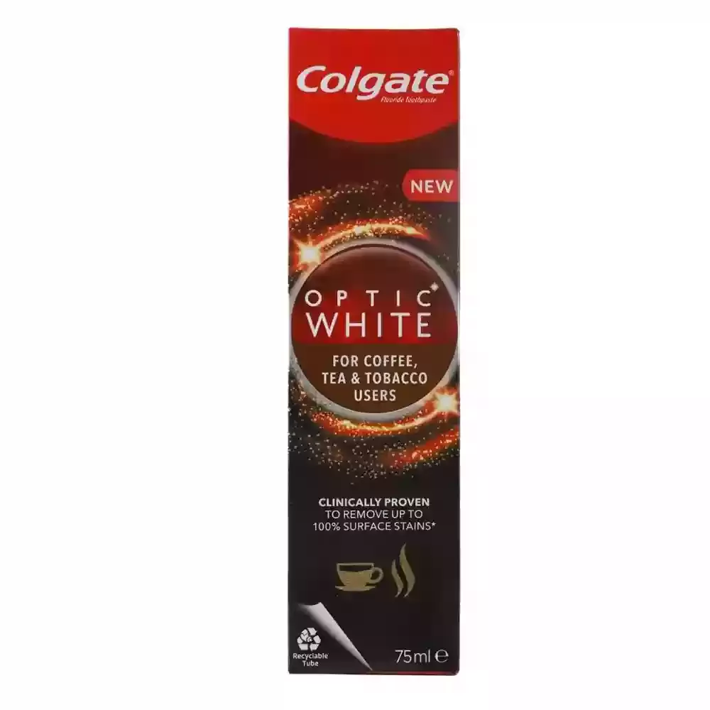 colgate optic white for coffee tea & tobacco users Colgate Optic White Toothopaste for Coffee Tea and Tobacco Users- 75ml