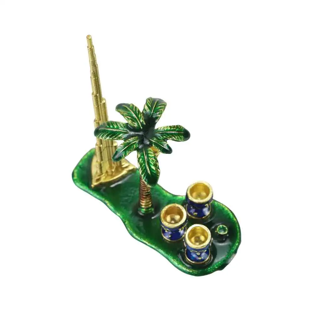 Decorative Burj Khalifa, Tree & Cup Showpiece, Dubai Souvenir Centrepiece For Home Decor - Green & Golden