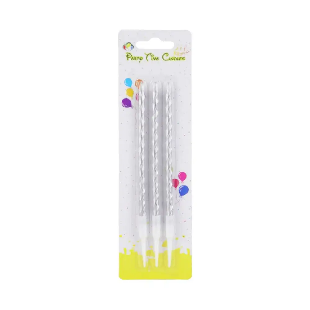 Party Time 3 Pcs Candle Cake Topper for Party Decoration- Silver