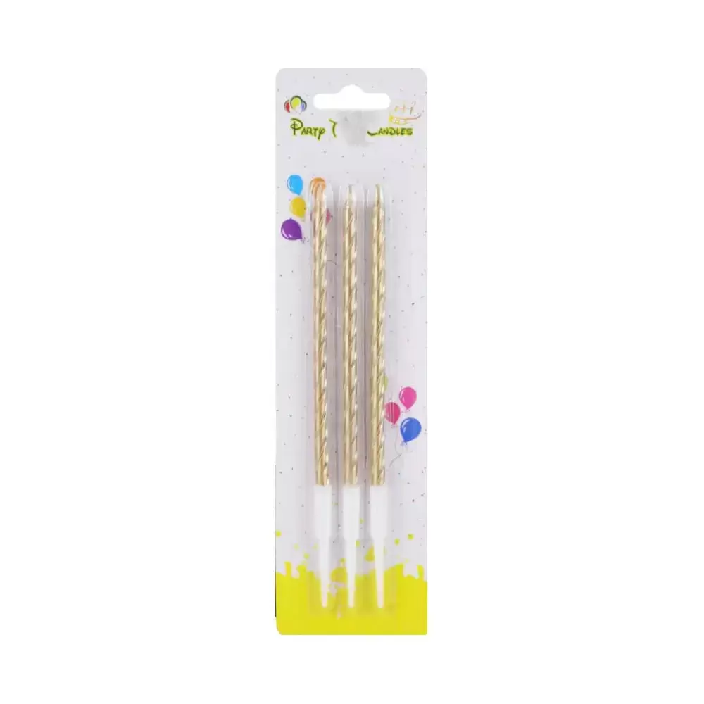 Party Time 3 Pcs Candle Cake Topper for Party Decoration- Golden