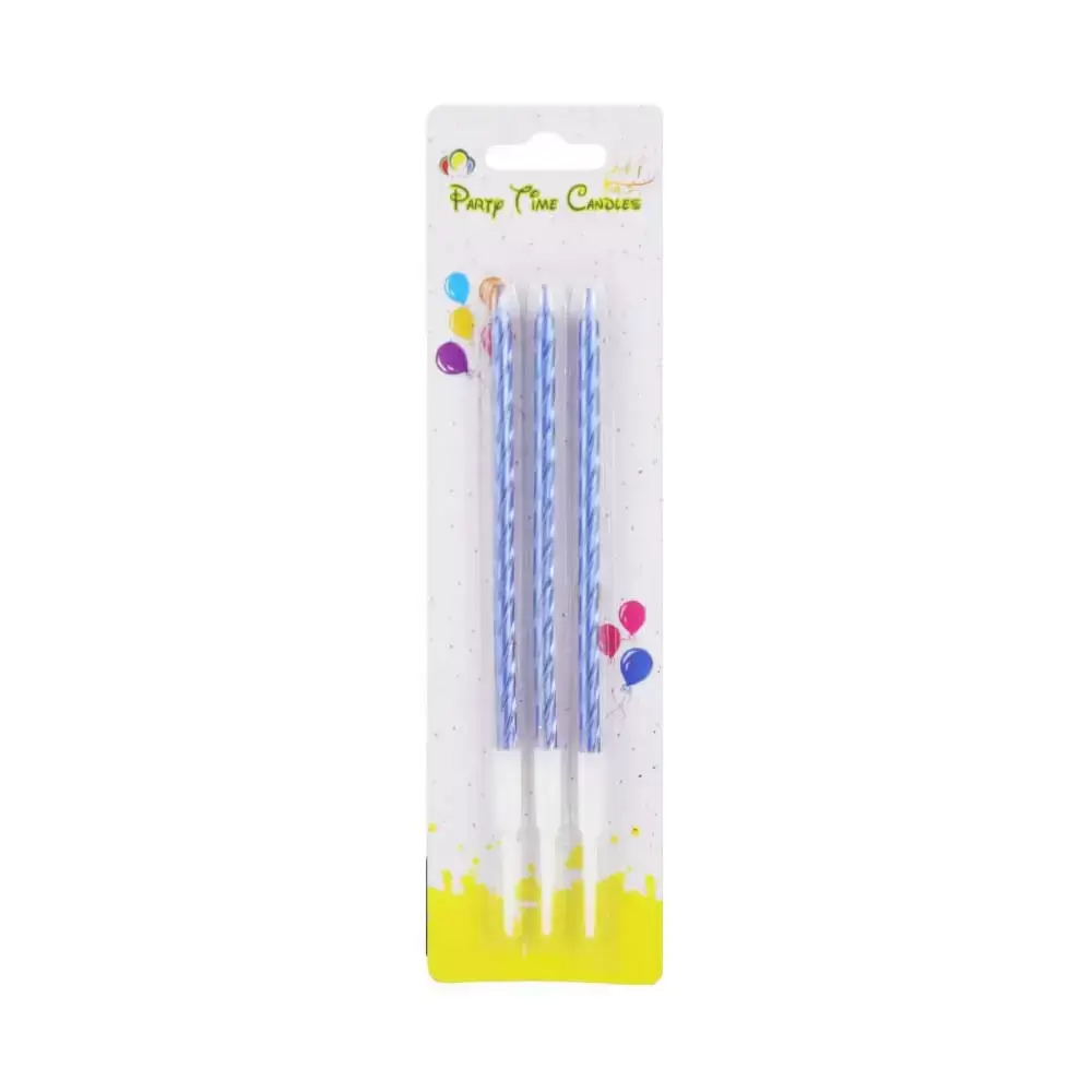 Party Time 3 Pcs Candle Cake Topper for Party Decoration- Blue