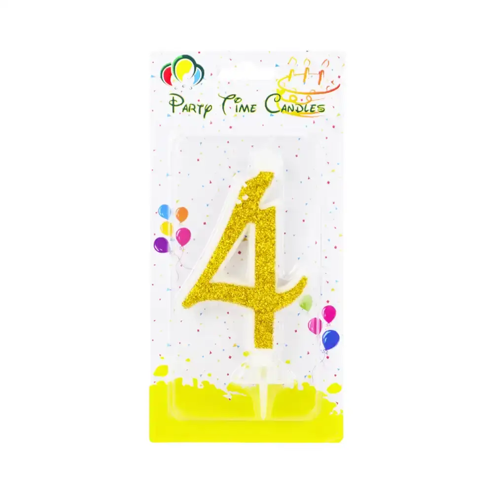 4 Number Golden Glitter Candle Cake Topper Decoration for Birthday and Parties