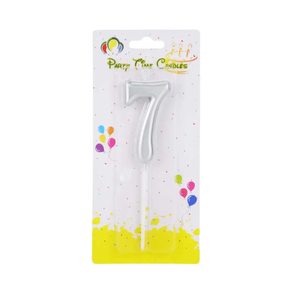 Party Time Numeral Matte Candles Cake Topper Decoration with 7 Number- Silver Color