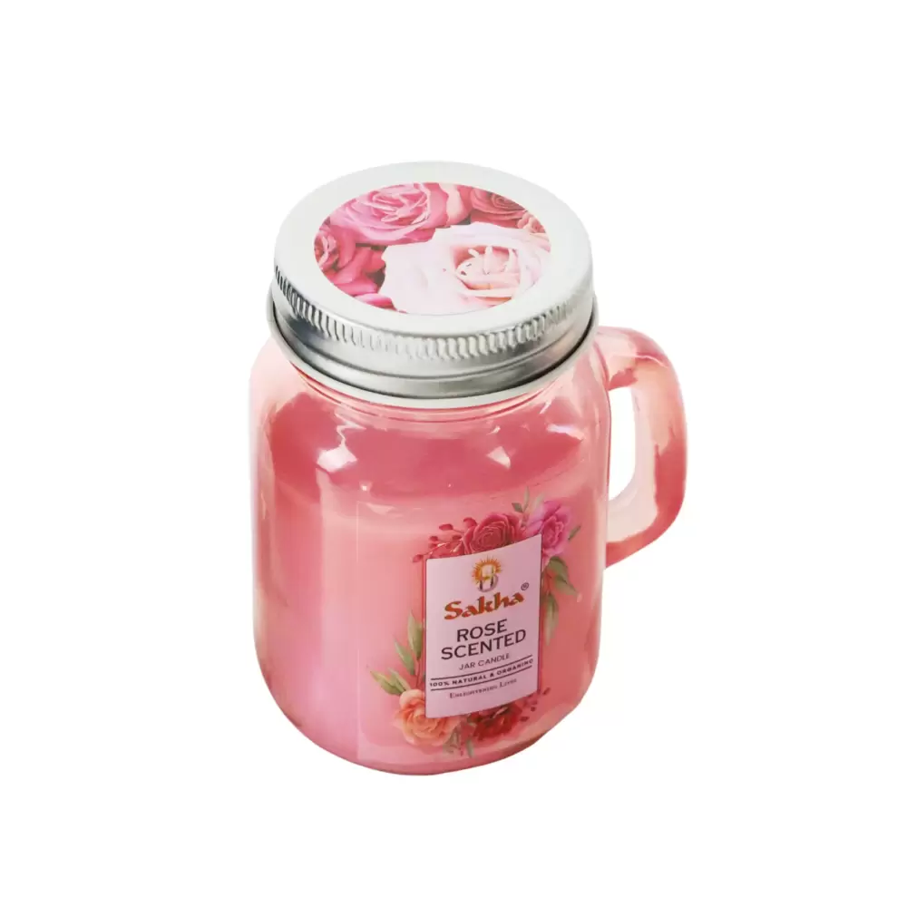 Sakha Rose Scented Glass Jar Candle 100percent Natural And Organic Pink