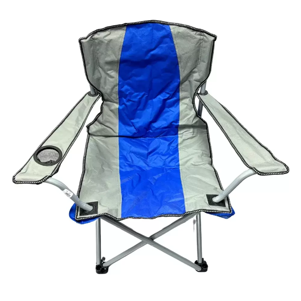 Foldable Camping Chair With Cup And Snacks Holder Wide And Skid Proof Feet Blue