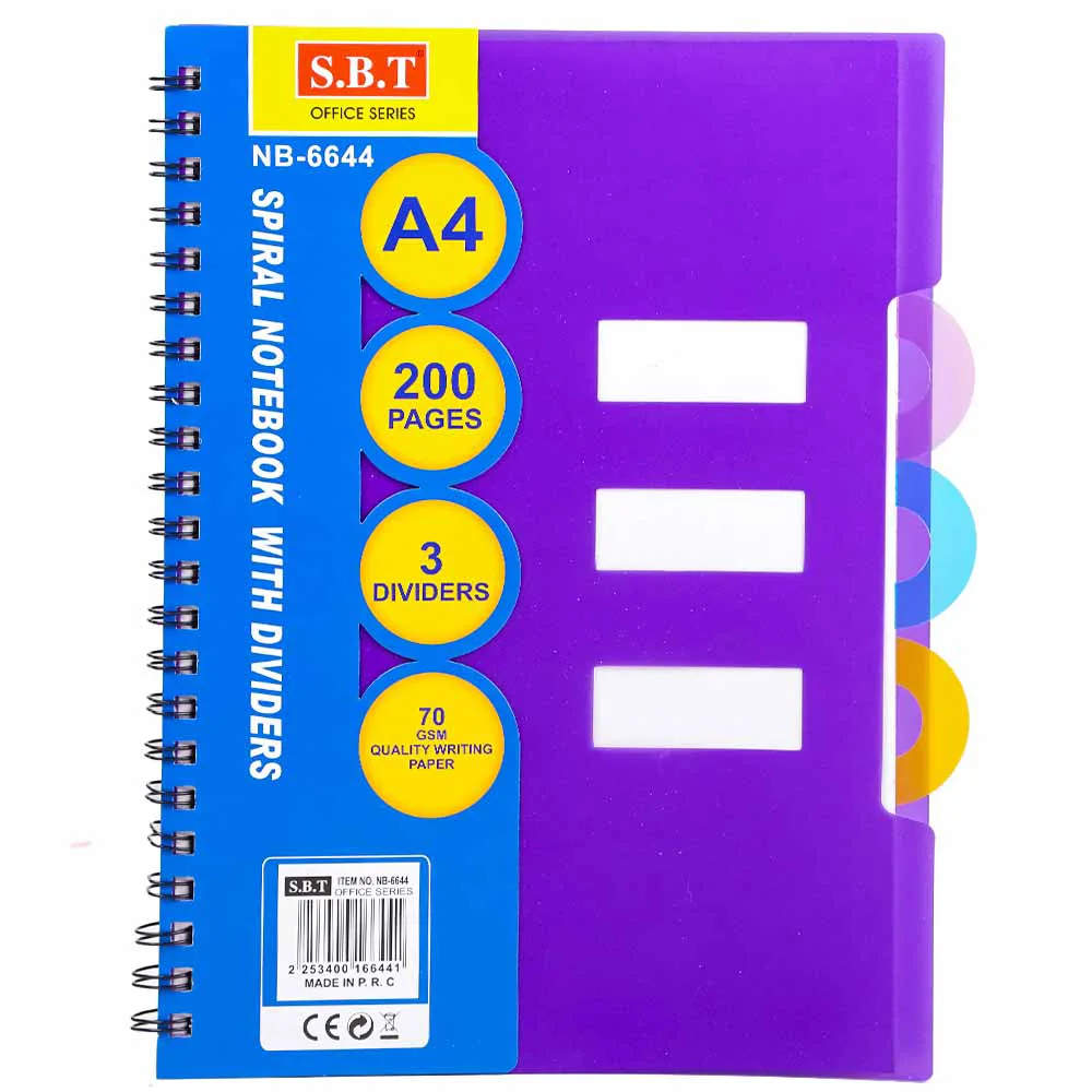 A4 Notebook, 3 Subject Spiral Notebook and Journals, Wide Ruled, Lab Professional Notepad, Colored Dividers with Tabs- Red