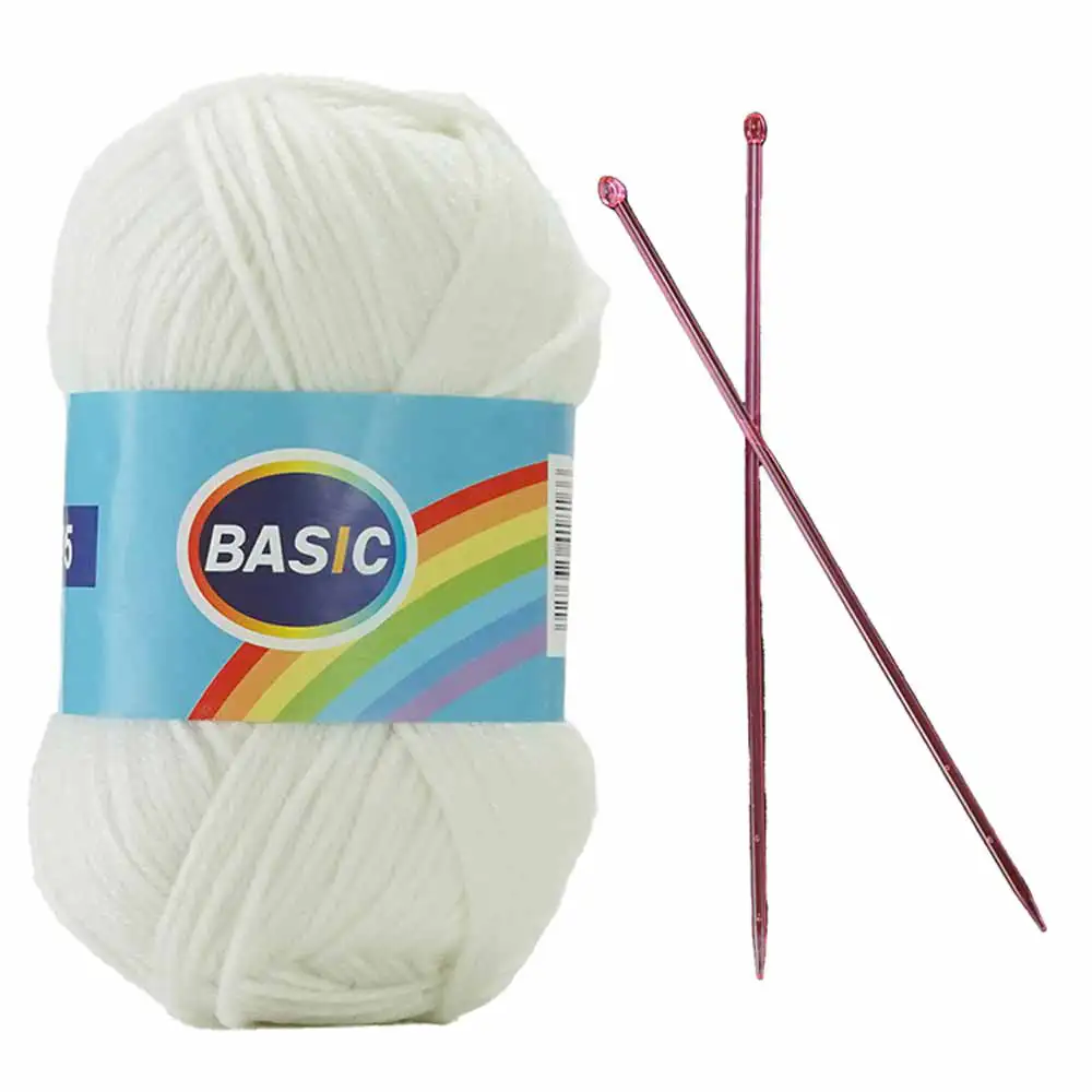 Basic Creative Hand Knitting Yarn Set, 51g Per Yarn, White- Pack of 4 Pieces