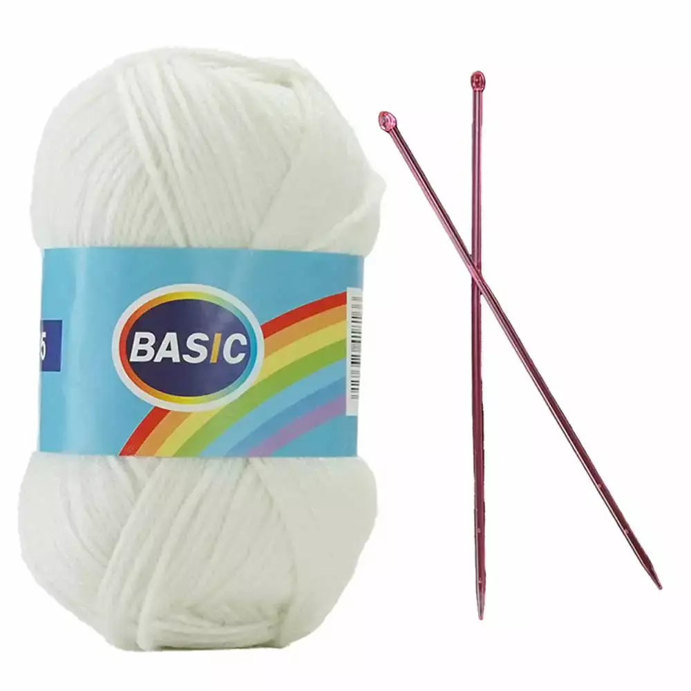 Basic Creative Hand Knitting Yarn Set, 51g Per Yarn, White- Pack of 4 Pieces