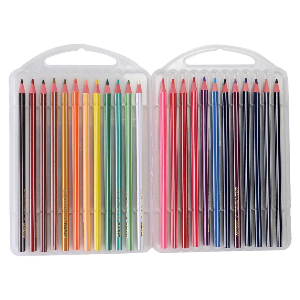 Basic PVC Plastic Box Round Colour Pencils BAS-4401- 24pcs