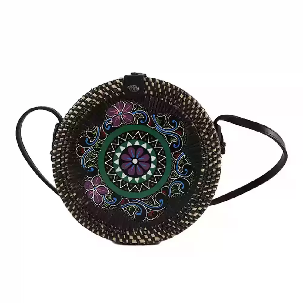 Woven Crossbody Bag Round Authentic Rattan Handmade Bag For