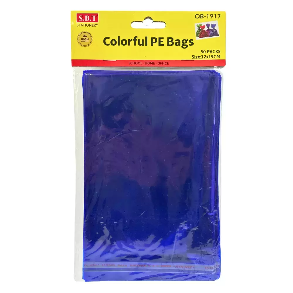 SBT Stationery Colorful Polythene Bags 50pcs With Water Proof 12X19cm- Blue