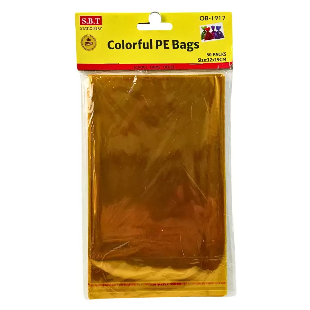 SBT Stationery Colorful Polythene Bags 50pcs With Water Proof 12X19cm- Golden