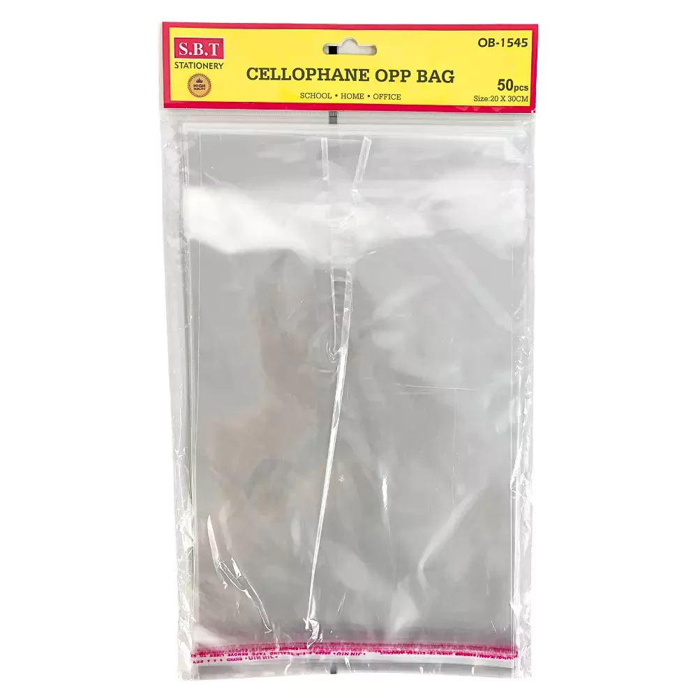 SBT Stationery Self-Adhesive 50 Pieces Transparent Cellophane Opp Bag- 20X30cm