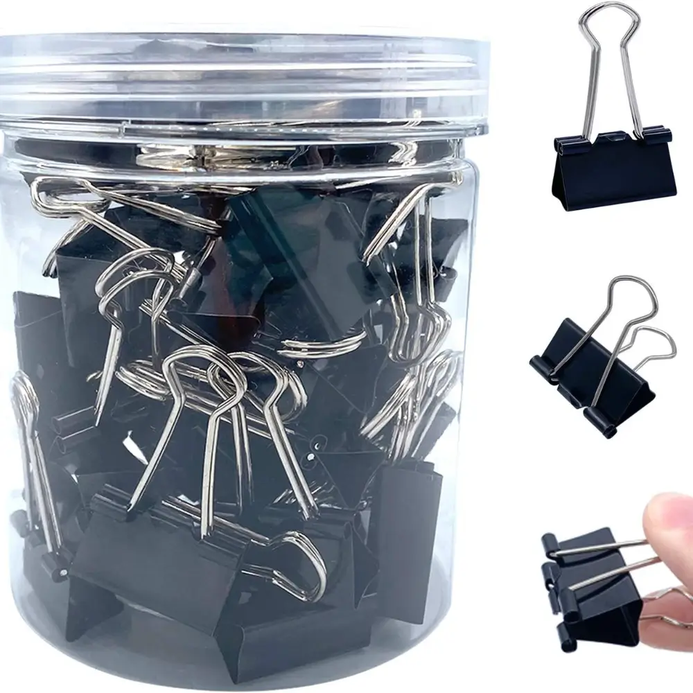 Basic Heavy Duty Paper Binder Clips 32mm Black In Jar For Office Use- 24pcs
