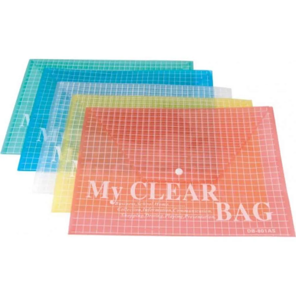 My Clear Bag Transparent File Folder with Snap Closure Document Holder Multi-Color- 12pcs