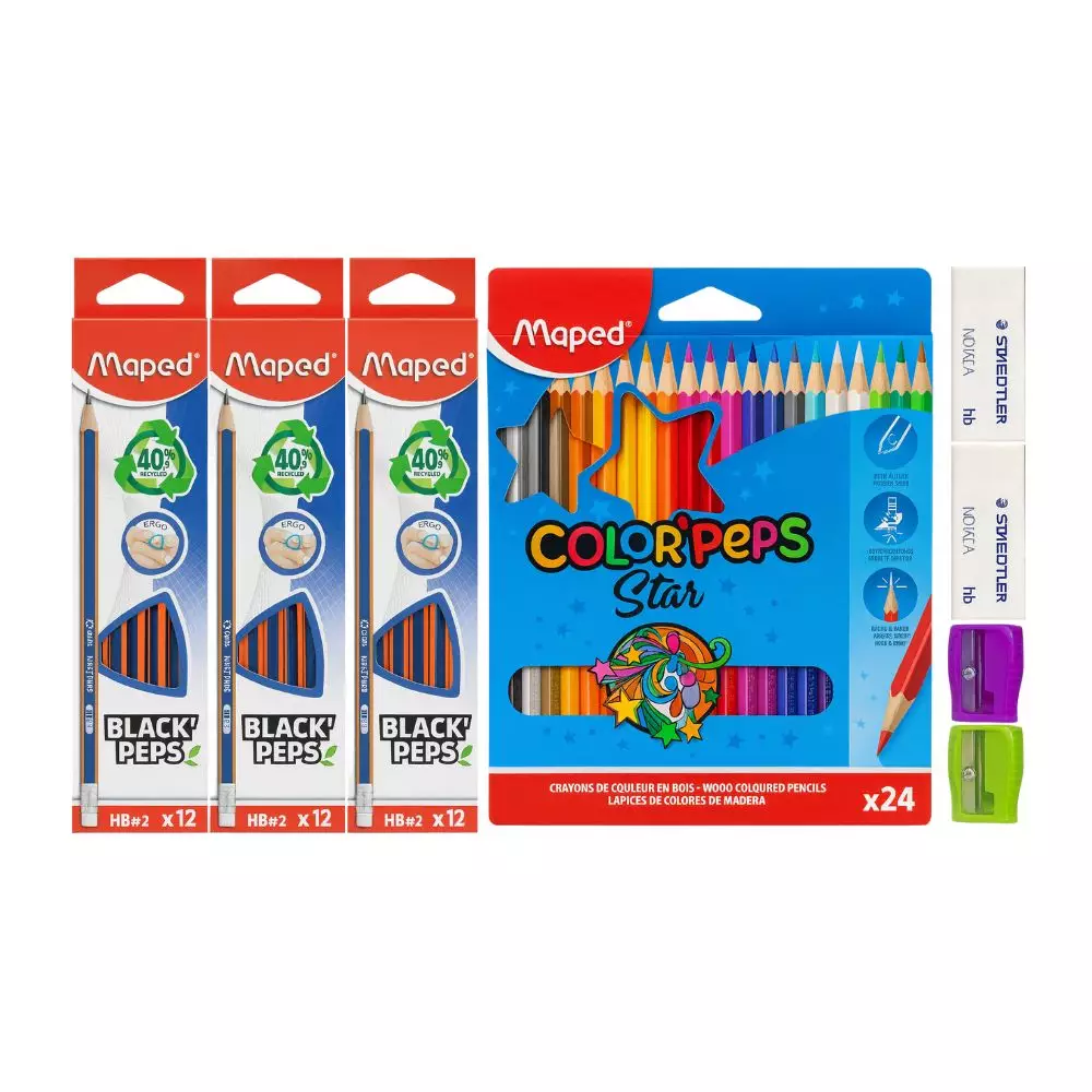 Maped Coloring Kit With 3 Pack Of 12pcs Pencil, 24 Coloring Pencil, 2 Sharpener And 2 Eraser