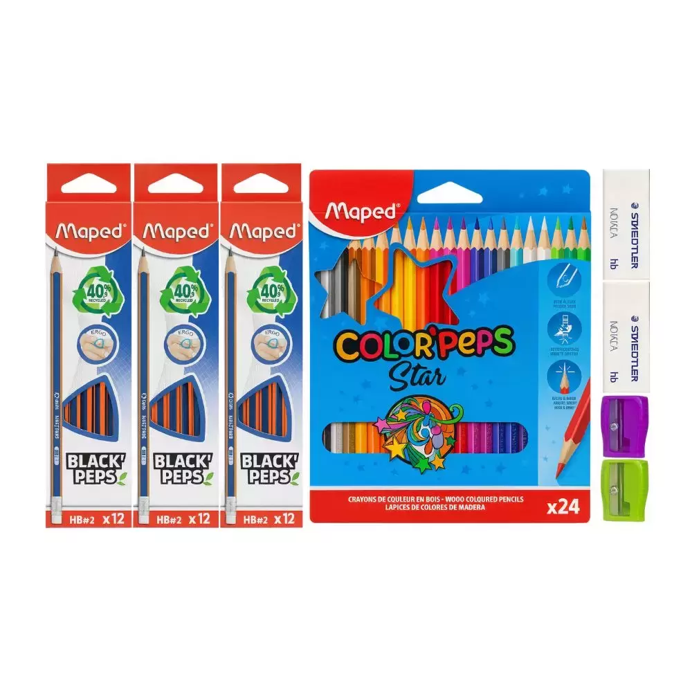Maped Coloring Kit With 3 Pack Of 12pcs Pencil, 24 Coloring Pencil, 2 Sharpener And 2 Eraser