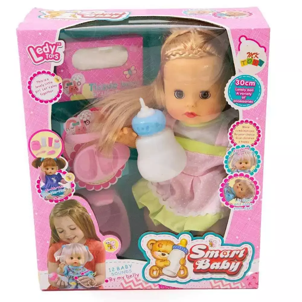 Smart Baby Lovely Doll Toy Set with 12 voices and accessories for kids to  play- Polkadots Dress