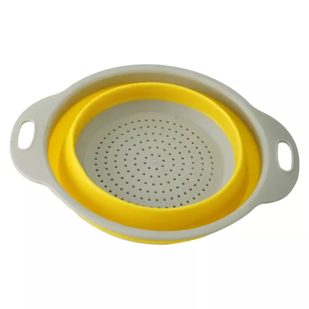 Classy Touch Collapsible Colander, Silicone Food Strainer, Yellow  Gray  Inches