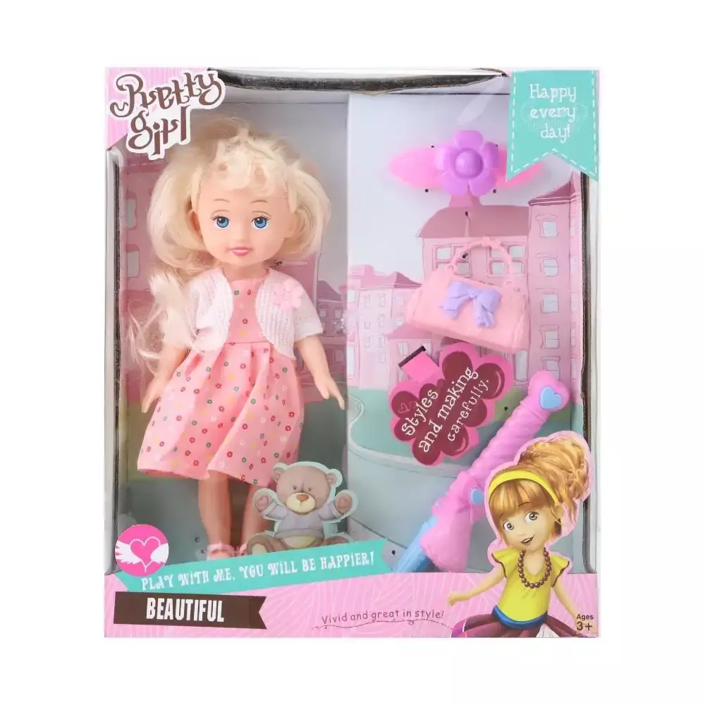 Pretty Girl Doll Toy Set with Baby Doll and 5 Dresses - Pink Doll