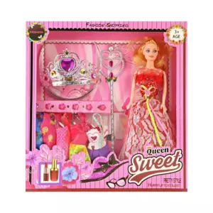 Pretty Girl Doll Toy Set with Baby Doll and 5 Dresses - Pink Doll