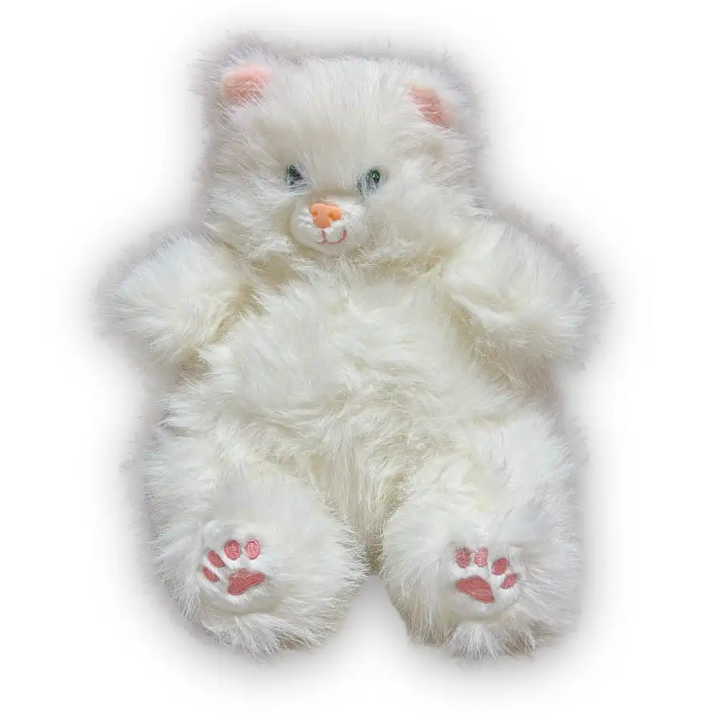 Adorable Soft And Fluffy Stuffed Plush Sitting Cat Toy- White