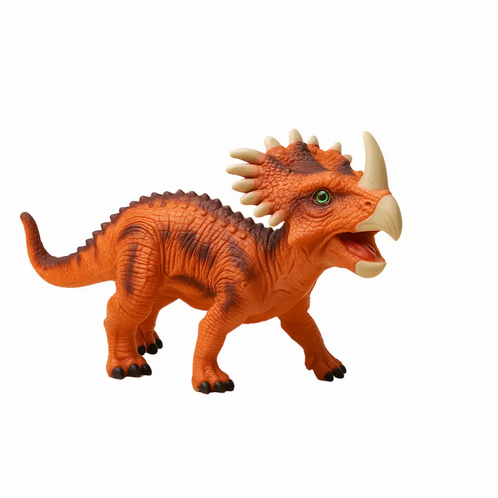 Realistic Triceratops Dinosaur Figurine Plastic Toy With Sound- Orange