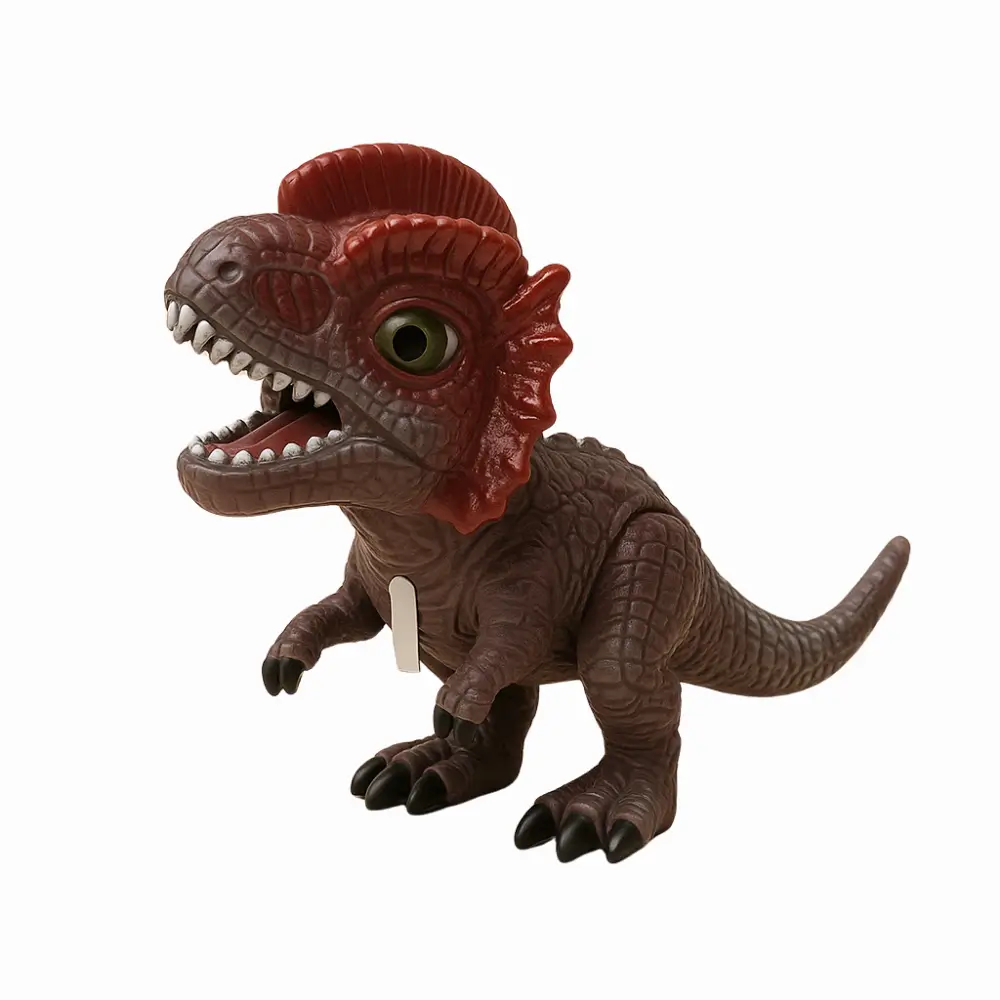 Realistic Dilophosaurus Dinosaur Figurine Plastic Toy With Sound And Moving Head- Maroon