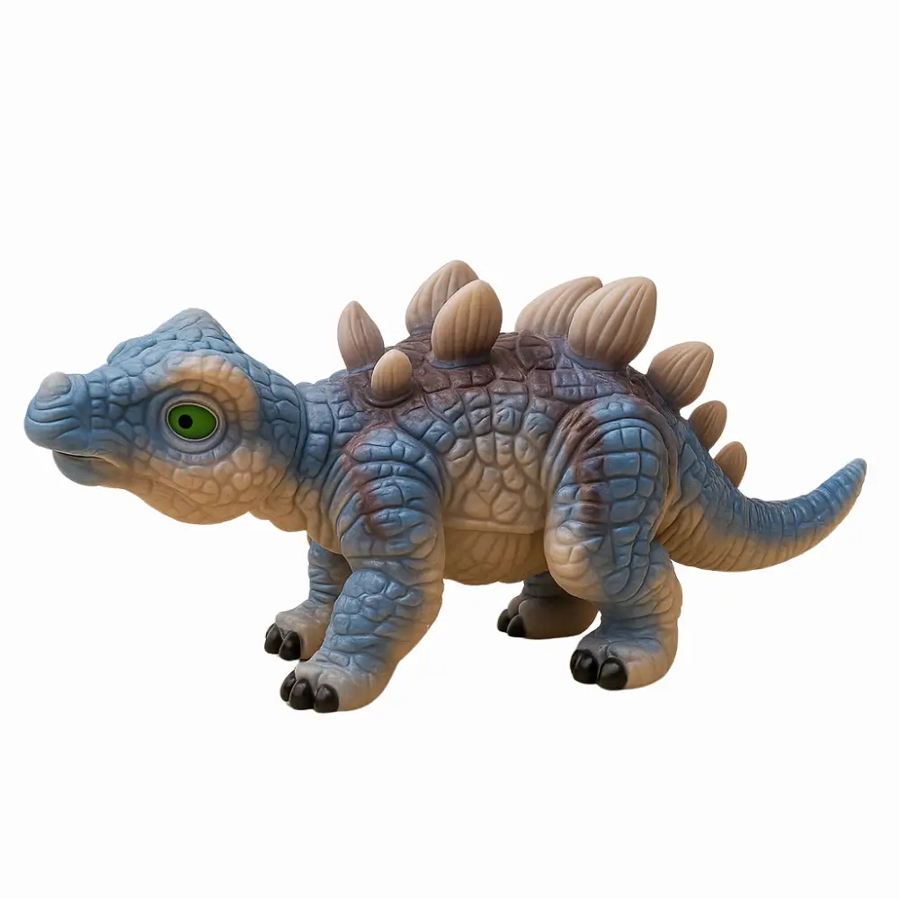 Realistic Ankylosaurus Dinosaur Figurine Plastic Toy With Sound And Moving Head- Blue